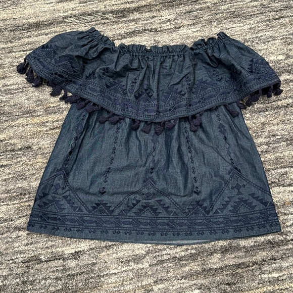 Parker Trinidad off the shoulder blue blouse with tassels - Picture 3 of 7